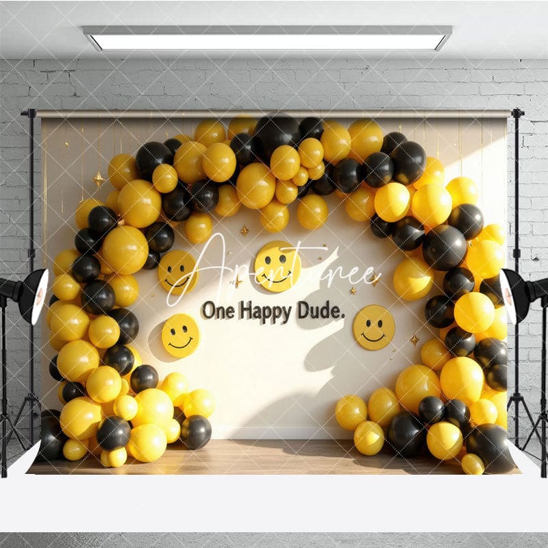 Aperturee - Aperturee One Happy Dude Balloons Birthday Cake Smash Backdrop