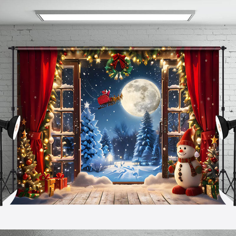 Aperturee - Aperturee Open Door Snowy Forest Santa Christmas Vibe Backdrop