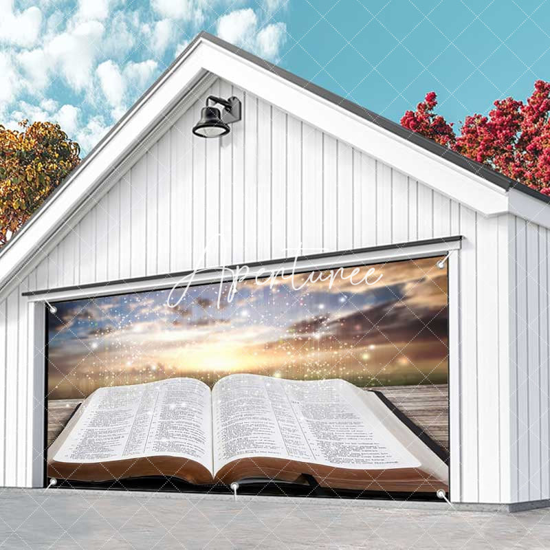 Aperturee - Aperturee Opening Book Plank Sunset Sky Garage Door Banner