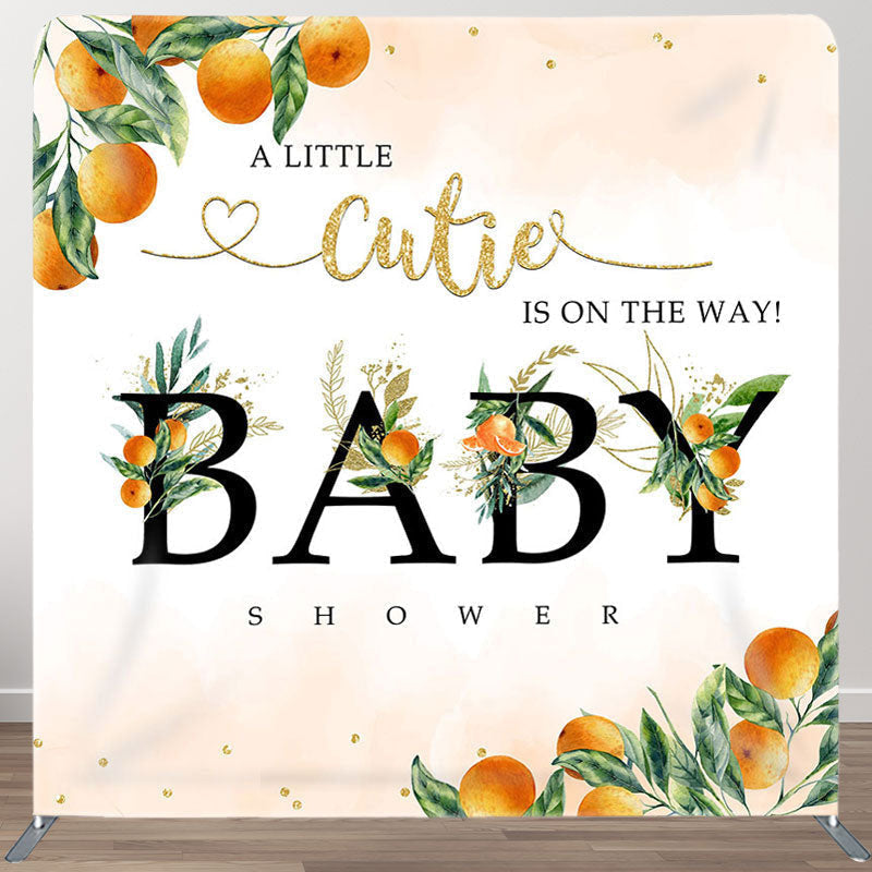 Aperturee - Aperturee Orange And Leaves Fabric Backdrop Cover for Baby Shower