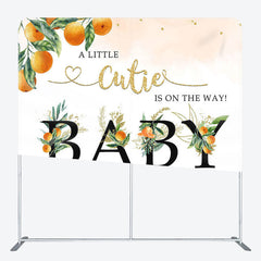 Aperturee - Aperturee Orange And Leaves Fabric Backdrop Cover for Baby Shower