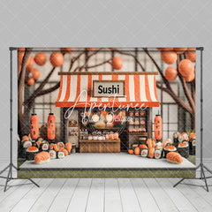 Aperturee - Aperturee Orange Balloons Trunk Sushi Store Cake Smash Backdrop