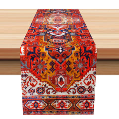 Aperturee - Aperturee Orange Ethnic Cultural Abtract Bohemia Table Runner