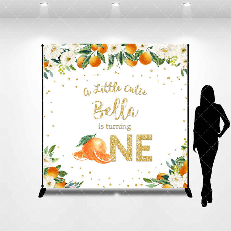 Aperturee - Aperturee Orange Floral Little Cutie Custom Birthday Backdrop