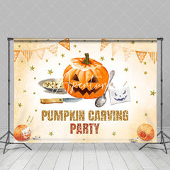 Aperturee - Aperturee Orange Gold Stars Flag Pumpkin Caving Party Backdrop