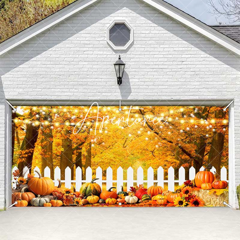 Aperturee - Aperturee Orange Maple Tree Autumn Pumpkin Garage Door Banner