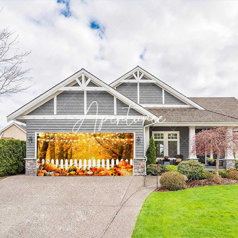 Aperturee - Aperturee Orange Maple Tree Autumn Pumpkin Garage Door Banner