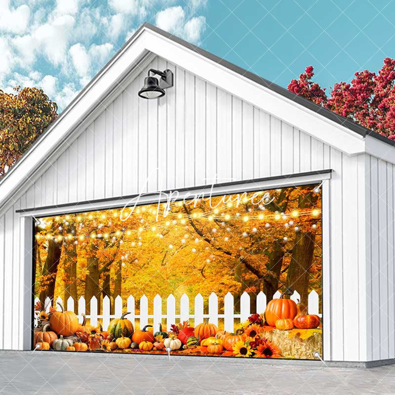 Aperturee - Aperturee Orange Maple Tree Autumn Pumpkin Garage Door Banner