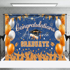 Aperturee - Aperturee Orange Silhouette Glitter Balloons Graduation Backdrop