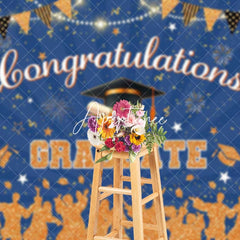 Aperturee - Aperturee Orange Silhouette Glitter Balloons Graduation Backdrop