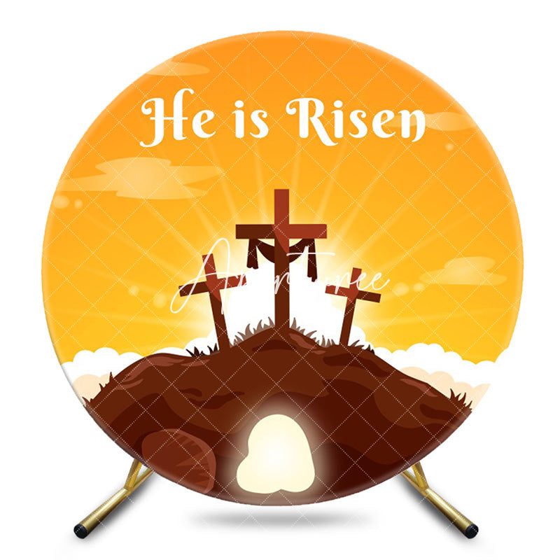 Aperturee - Aperturee Orange Sky Cross He Is Risen Round Easter Backdrop