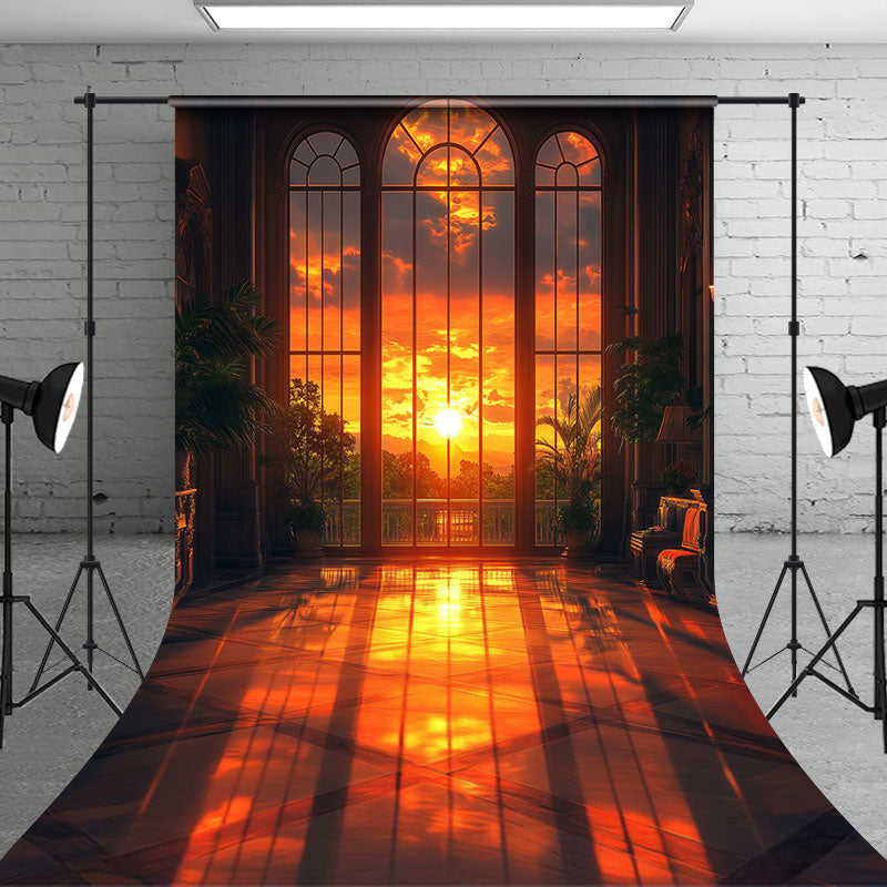 Aperturee - Aperturee Orange Sunset Window Scenery Sweep Photo Backdrop