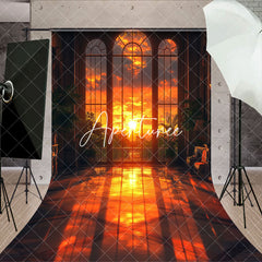 Aperturee - Aperturee Orange Sunset Window Scenery Sweep Photo Backdrop