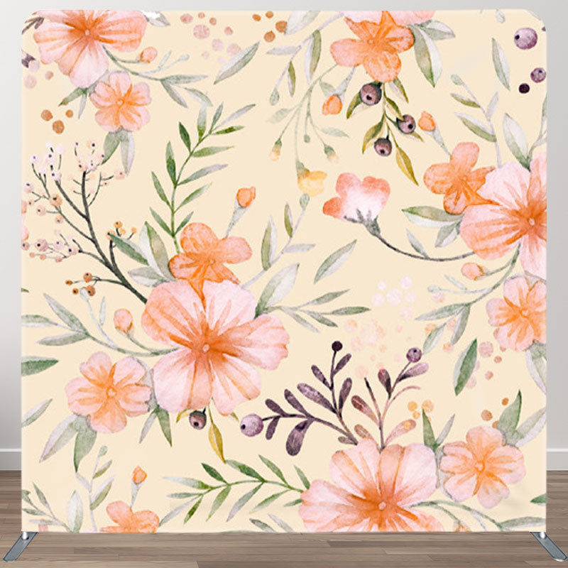 Aperturee - Aperturee Orange Tint Flowers Beige Fabric Spring Backdrop Cover