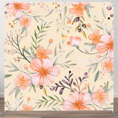 Aperturee - Aperturee Orange Tint Flowers Beige Fabric Spring Backdrop Cover