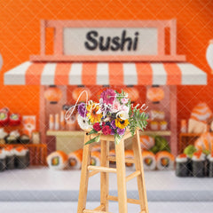 Aperturee - Aperturee Orange Wall Lantern Sushi Store Cake Smash Backdrop