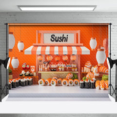 Aperturee - Aperturee Orange Wall Lantern Sushi Store Cake Smash Backdrop