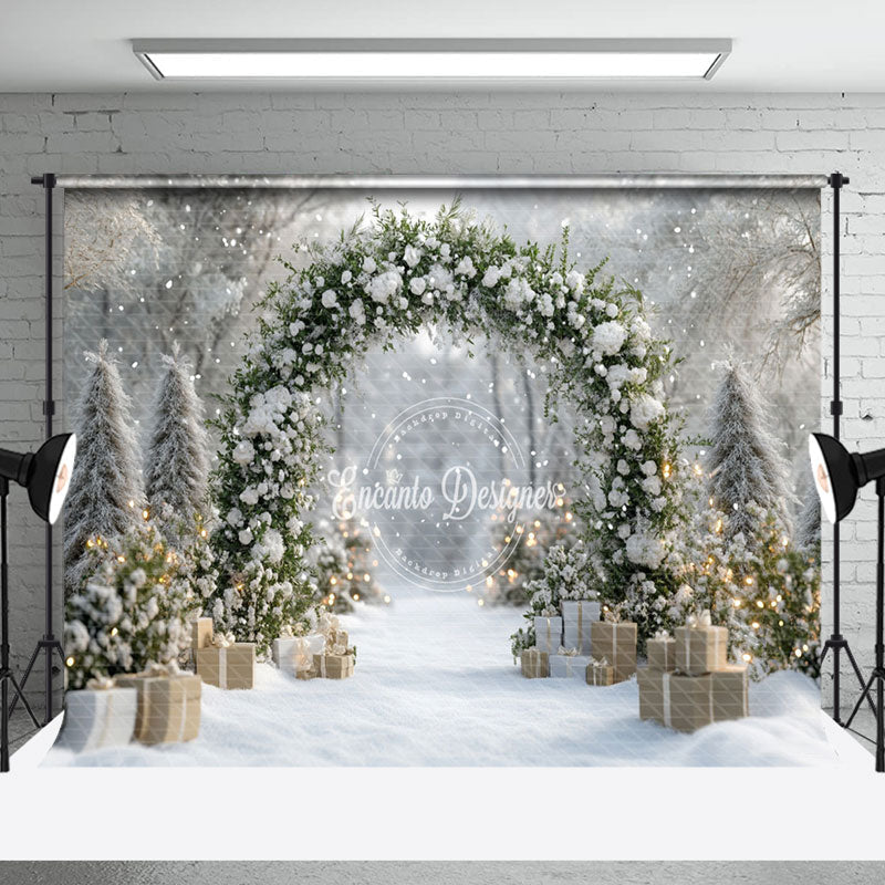 Aperturee - Aperturee Outdoor Green Arch Snowflake Winter Photo Backdrop