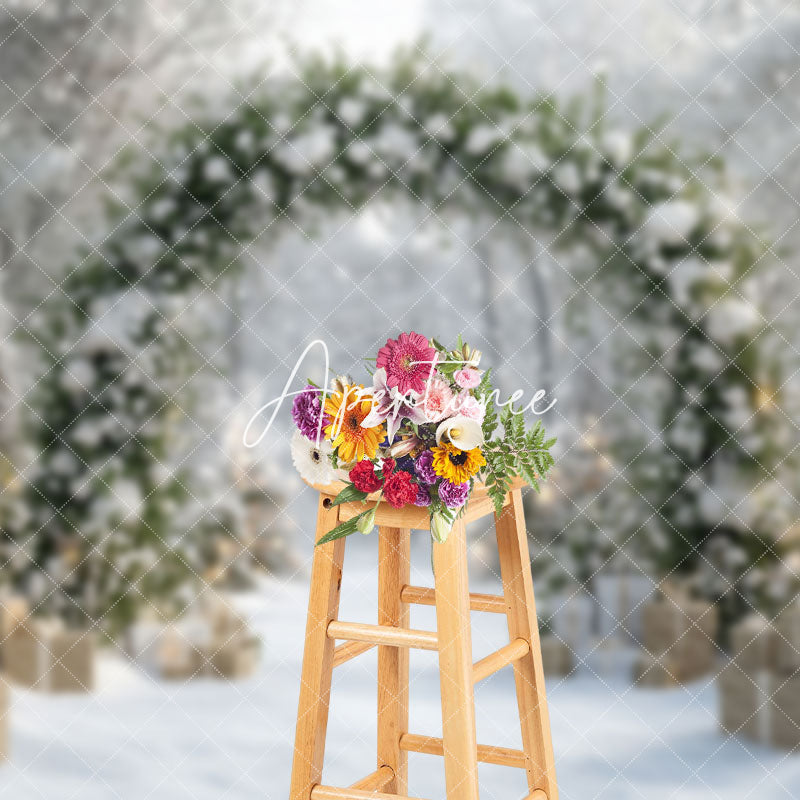 Aperturee - Aperturee Outdoor Green Arch Snowflake Winter Photo Backdrop