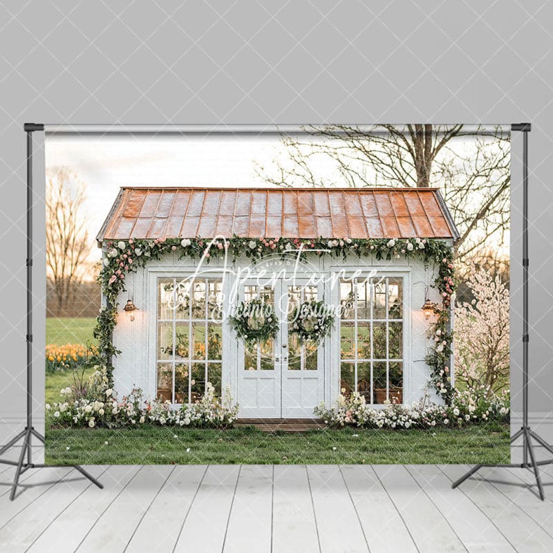 Aperturee - Aperturee Outdoor Lawn Cabin Wreath Green Spring Backdrop