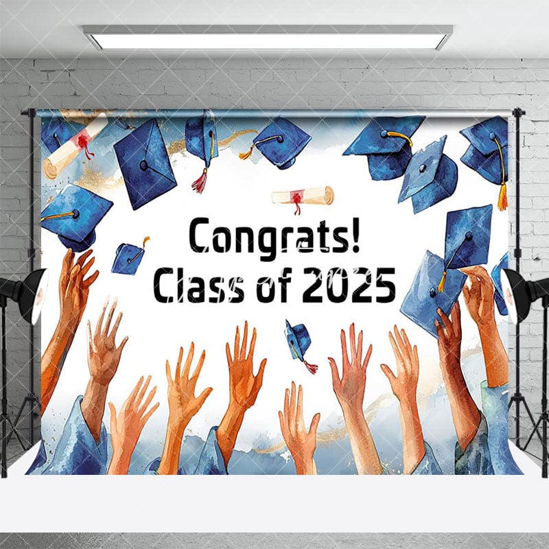 Aperturee - Aperturee Painted Blue Cap Congrats Class of 2025 Grad Backdrop