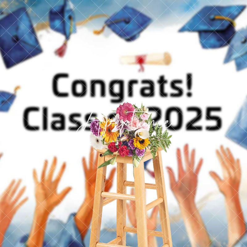 Aperturee - Aperturee Painted Blue Cap Congrats Class of 2025 Grad Backdrop