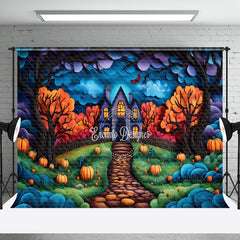 Aperturee - Aperturee Painted Castle Trees Pumpkins Halloween Backdrop