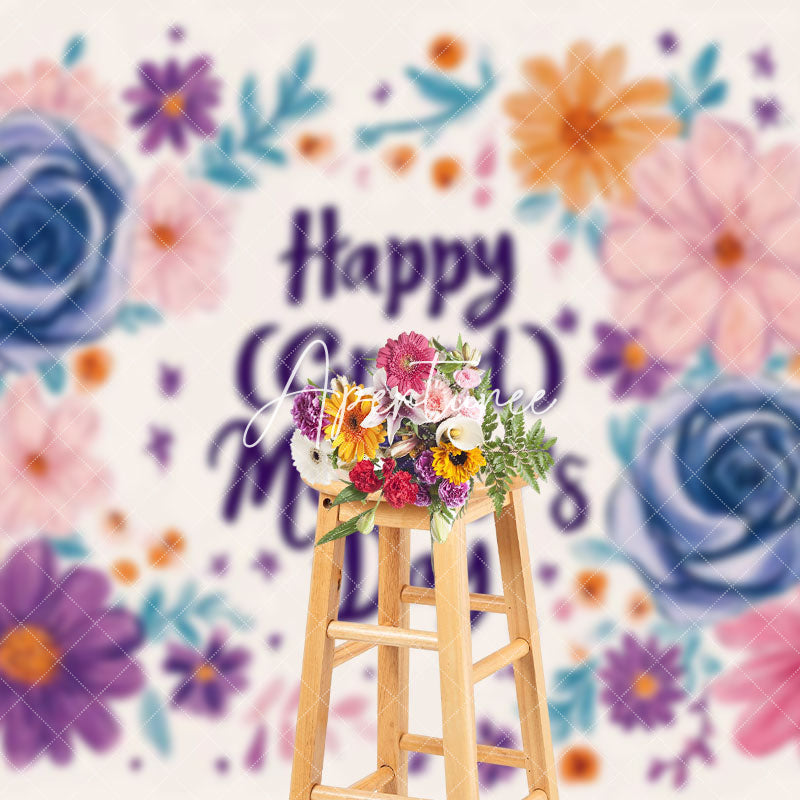 Aperturee - Aperturee Painted Colored Floral Happy Mothers Day Backdrop