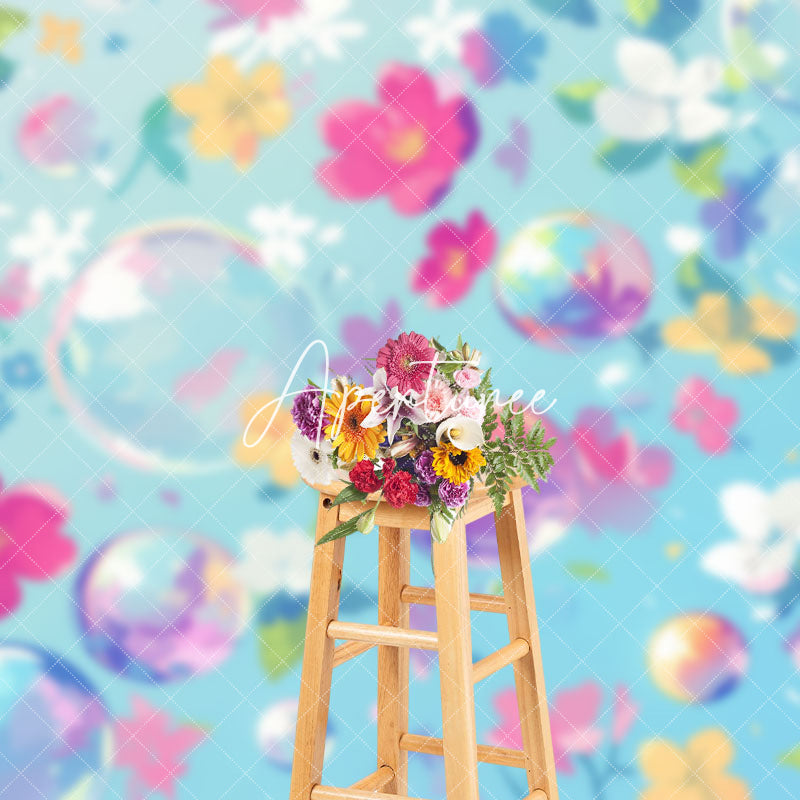 Aperturee - Aperturee Painted Colorful Floral Bubbles Fine Art Backdrop