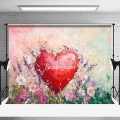 Aperturee - Aperturee Painted Red Heart Floral Valentines Day Backdrop