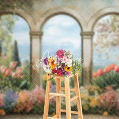 Aperturee - Aperturee Painted Retro Arch Colorful Floral Spring Backdrop