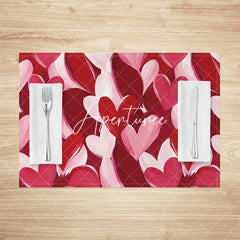 Aperturee - Aperturee Painted Romantic Pink Red Love Set Of 4 Placemats