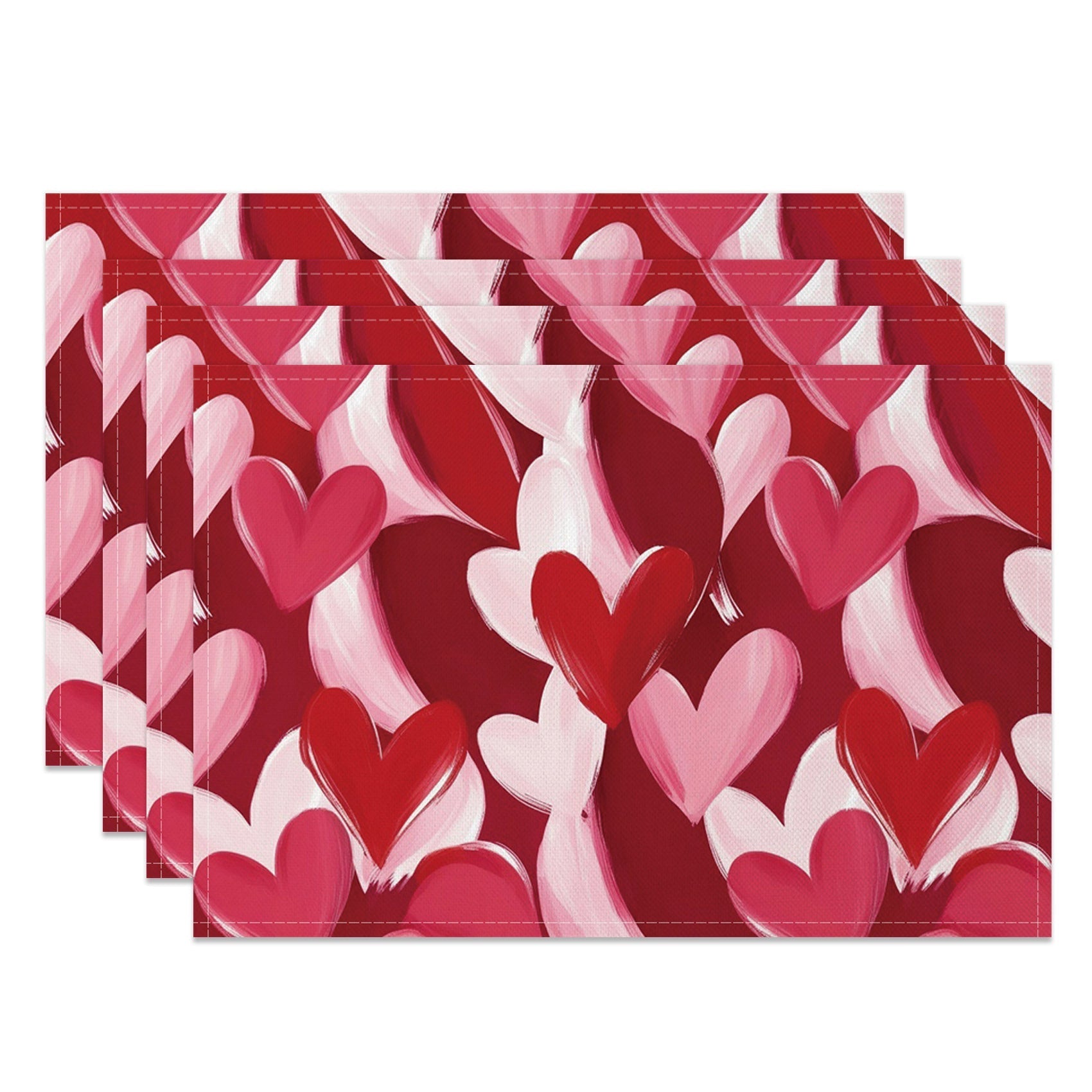 Aperturee - Aperturee Painted Romantic Pink Red Love Set Of 4 Placemats