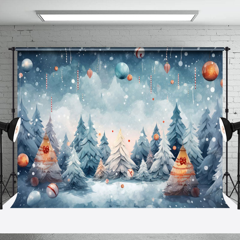 Aperturee - Aperturee Painted Snowy Wild Forest Bells Christmas Backdrop