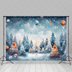 Aperturee - Aperturee Painted Snowy Wild Forest Bells Christmas Backdrop