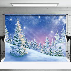 Aperturee - Aperturee Painted Snowy Winter Field Forest Scene Backdrop