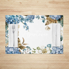 Aperturee - Aperturee Painted Spring Blue Floral Leaf Set Of 4 Placemats