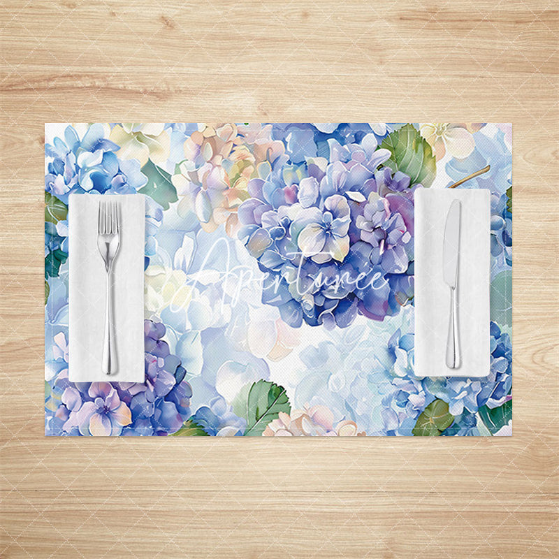 Aperturee - Aperturee Painted Spring Blue Hydrangea Set Of 4 Placemats