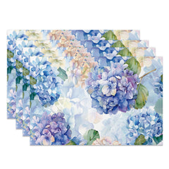 Aperturee - Aperturee Painted Spring Blue Hydrangea Set Of 4 Placemats