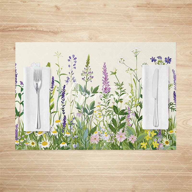 Aperturee - Aperturee Painted Spring Greenery Wildfloral Set Of 4 Placemats