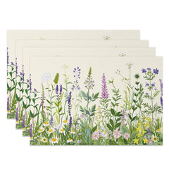 Aperturee - Aperturee Painted Spring Greenery Wildfloral Set Of 4 Placemats