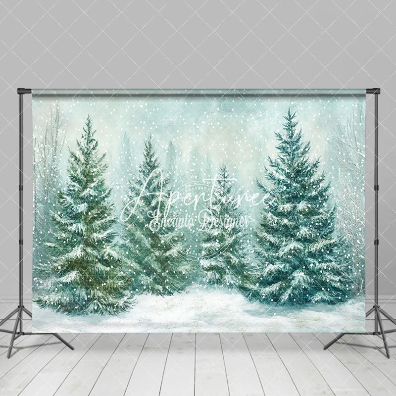 Aperturee - Aperturee Painting Pine Tree Snowflakes Winter Photo Backdrop