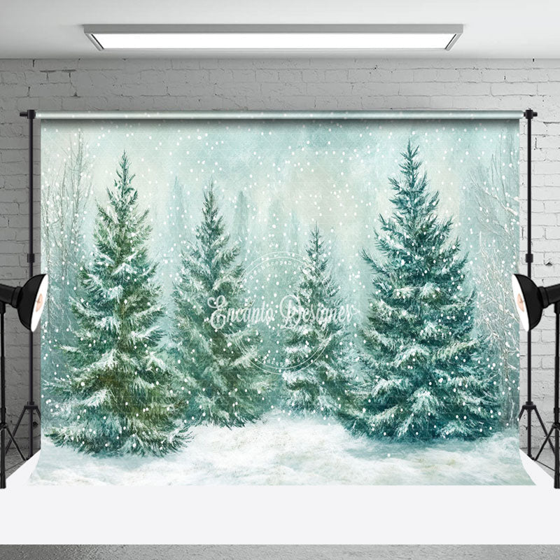 Aperturee - Aperturee Painting Pine Tree Snowflakes Winter Photo Backdrop