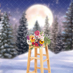 Aperturee - Aperturee Painting Snowy Winter Moon Night Forest Backdrop