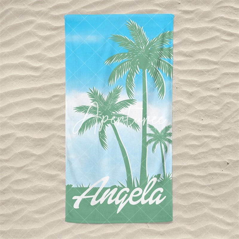 Aperturee - Aperturee Palm Tree Personalized Beach Towel Outside Birthday Gift