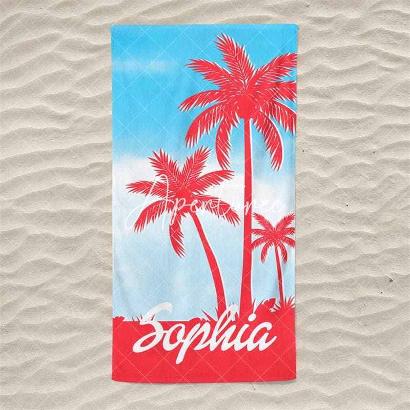 Aperturee - Aperturee Palm Tree Personalized Beach Towel Outside Birthday Gift