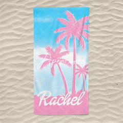 Aperturee - Aperturee Palm Tree Personalized Beach Towel Outside Birthday Gift