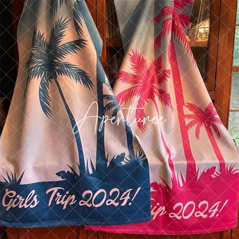 Aperturee - Aperturee Palm Tree Personalized Beach Towel Outside Birthday Gift