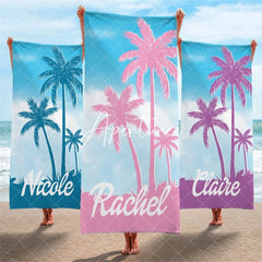 Aperturee - Aperturee Palm Tree Personalized Beach Towel Outside Birthday Gift