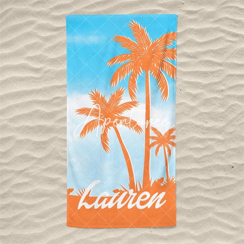 Aperturee - Aperturee Palm Tree Personalized Beach Towel Outside Birthday Gift